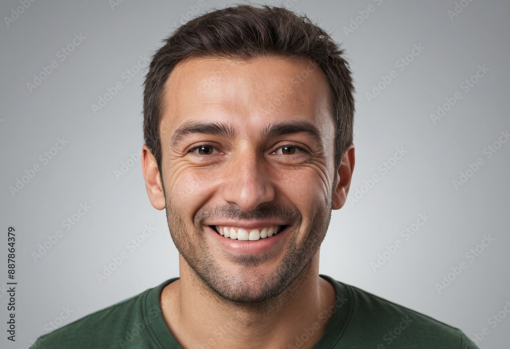 Fototapeta premium Portrait view of a regular happy smiling Bulgaria man, ultra realistic, candid, social media, avatar image, plain solid background
