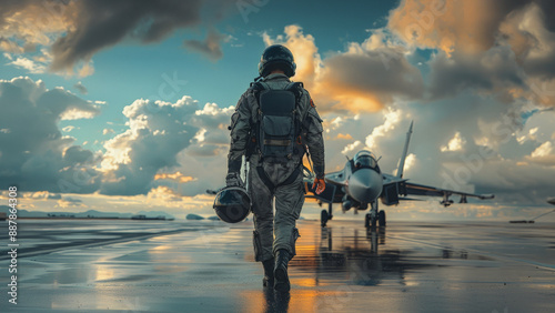 Pilot Walking Towards Fighter Jet
