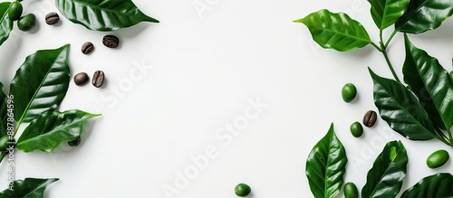 Top view of green coffee le...