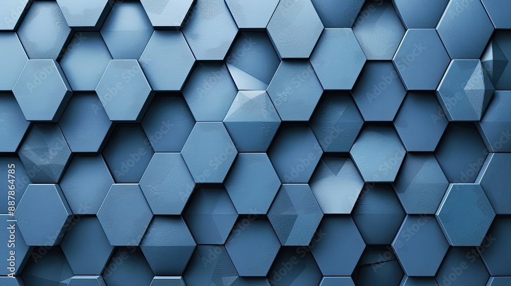 Blue hexagonal tiles arranged in a geometric pattern, forming a modern and stylish background with a sleek appearance Blue hexagonal tiles arranged in a geometric pattern, forming a modern and stylish background with a sleek appearance
