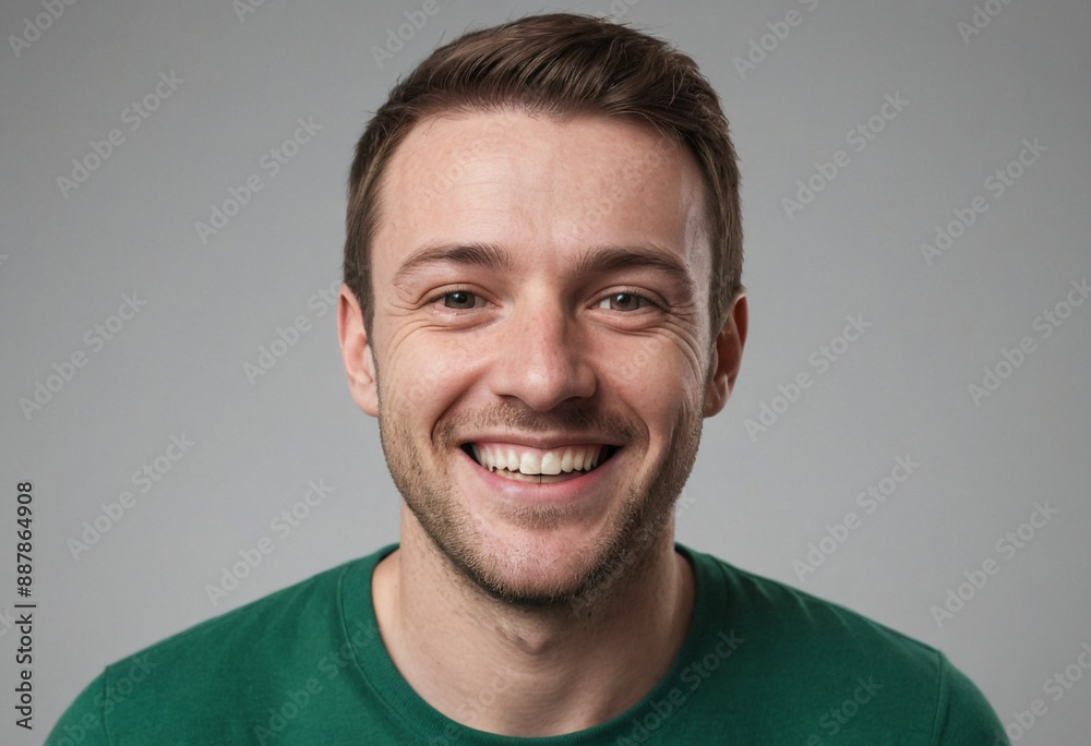 Fototapeta premium Portrait view of a regular happy smiling Ireland man, ultra realistic, candid, social media, avatar image, plain solid background