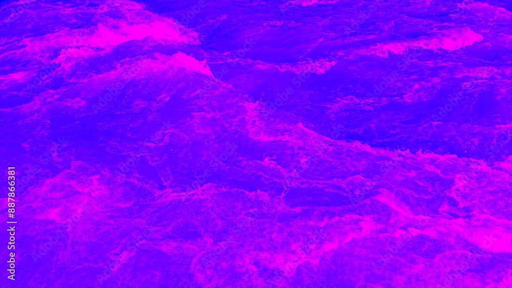Fototapeta premium red and blue water bubbles on the surface ripples. Defocus blurred transparent pink colored clear calm water surface texture with splash and bubbles. Water waves with shining pattern texture.