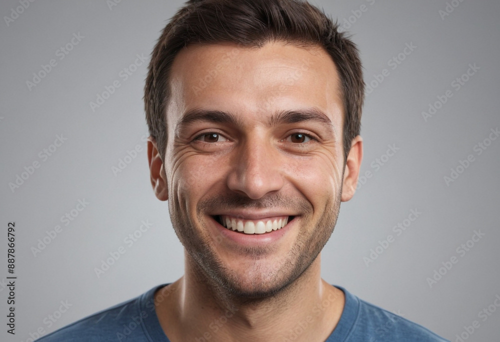 Fototapeta premium Portrait view of a regular happy smiling North Macedonia man, ultra realistic, candid, social media, avatar image, plain solid background