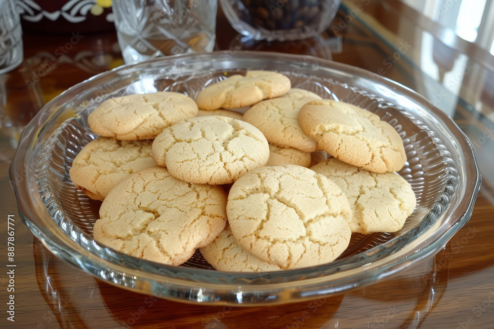 Sugar Cookies elegantly placed in a clear glass bowl dish Sugar Cookies elegantly placed in a clear glass bowl dish