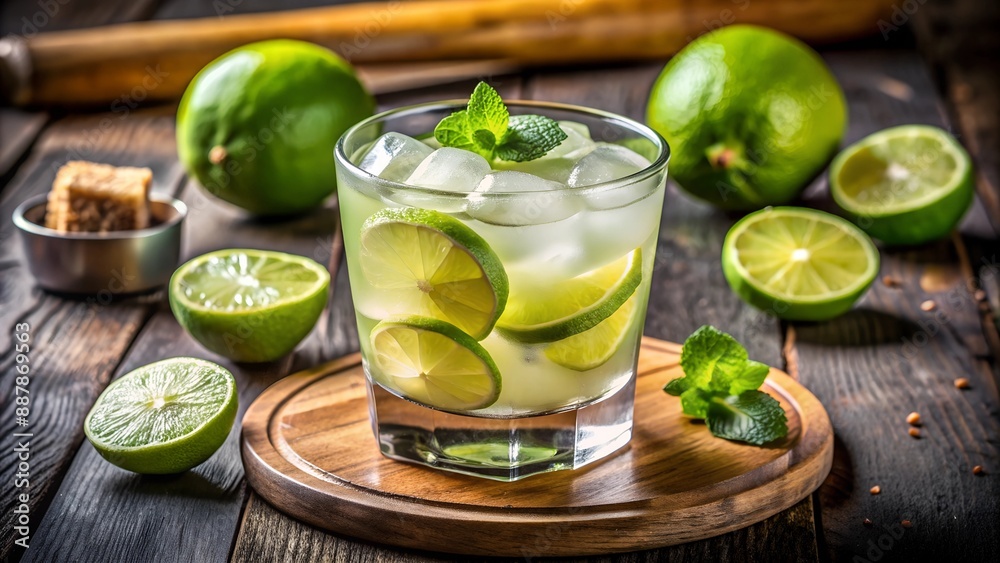 A refreshing caipirinha in a rocks glass. A refreshing caipirinha in a rocks glass.