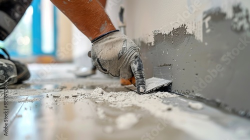 A close up of a worker using a drywall rasp to smooth the edges of a patch ensuring a tight fit