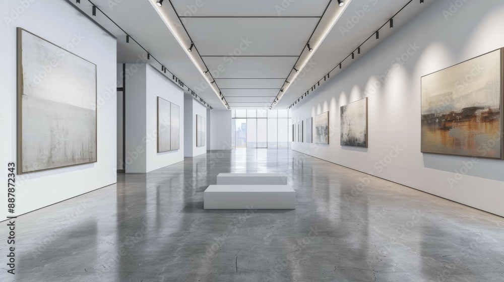 A photo of a modern art gallery featuring smooth expansive drywall walls that perfectly showcase the artwork A photo of a modern art gallery featuring smooth expansive drywall walls that perfectly showcase the artwork