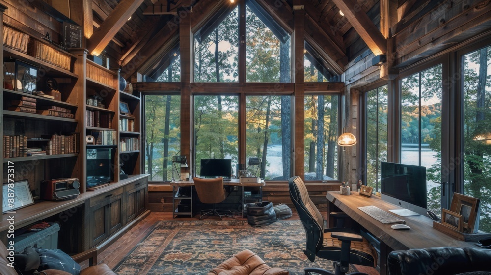 Rustic Home Office with Wooden Interior Rustic Home Office with Wooden Interior