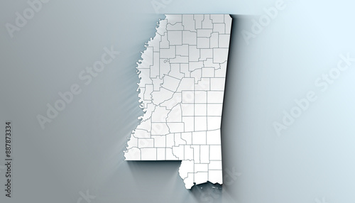 Modern Dynamic White Map of Mississippi with Counties