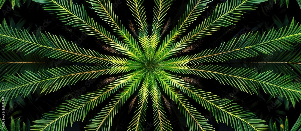 Concentric square star pattern created from close up photos of young cycad branches forming an abstract symmetrical design on a black backdrop with copy space image Concentric square star pattern created from close up photos of young cycad branches forming an abstract symmetrical design on a black backdrop with copy space image