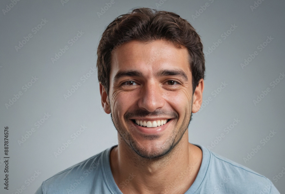 Obraz premium Portrait view of a regular happy smiling Uruguay man, ultra realistic, candid, social media, avatar image, plain solid background
