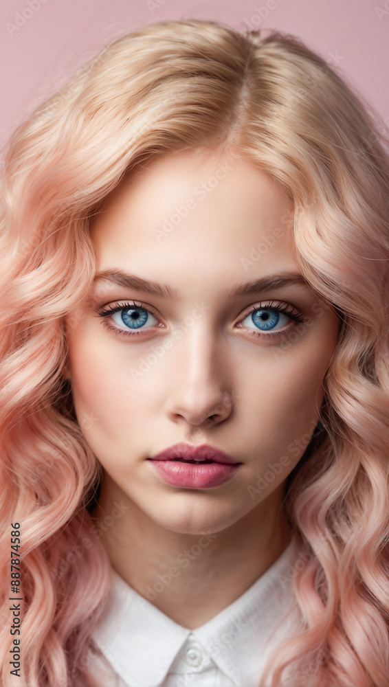 Elegant Beautiful young Blonde woman Model with Pink Hair and Blue Eyes Elegant Beautiful young Blonde woman Model with Pink Hair and Blue Eyes
