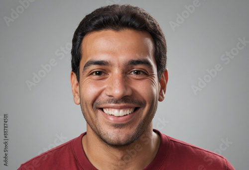 Portrait view of a regular happy smiling Venezuela man, ultra realistic, candid, social media, avatar image, plain solid background