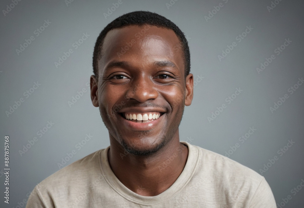 Obraz premium Portrait view of a regular happy smiling Haiti man, ultra realistic, candid, social media, avatar image, plain solid background