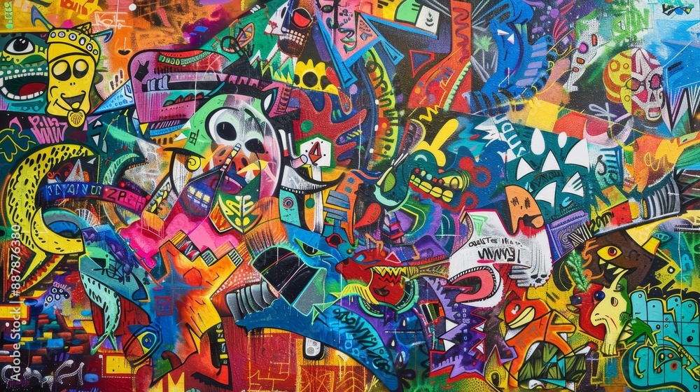 Graffiti and street art with vibrant murals bustling crowds 5 de Mayo urban wallpaper Graffiti and street art with vibrant murals bustling crowds 5 de Mayo urban wallpaper