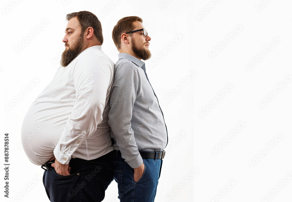 Before and after weight loss transformation of overweight man to slim. Concept Weight Loss Transformation, Before and After Photos, Overweight to Slim, Body Transformation, Fitness Journey Before and after weight loss transformation of overweight man to slim. Concept Weight Loss Transformation, Before and After Photos, Overweight to Slim, Body Transformation, Fitness Journey