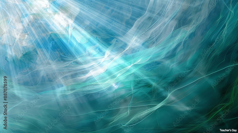Dreamy blues and greens with light rays 'Teacher's Day' in elegant script Dreamy blues and greens with light rays 'Teacher's Day' in elegant script