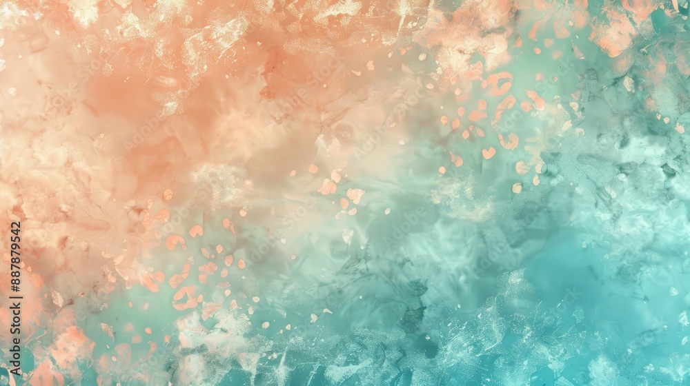 Fototapeta premium Gradient of turquoise and peach with light and floral elements