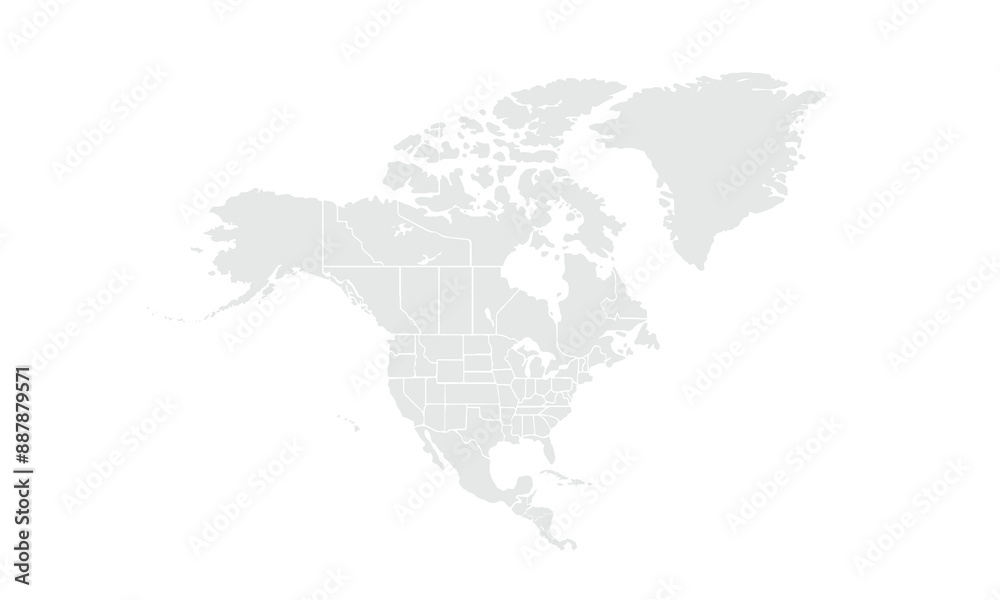 Fototapeta premium North America map Grayscale,isolated on white background for website layouts,background,education, precise,customizable,Travel worldwide,map silhouette backdrop,earth geography, political,reports.