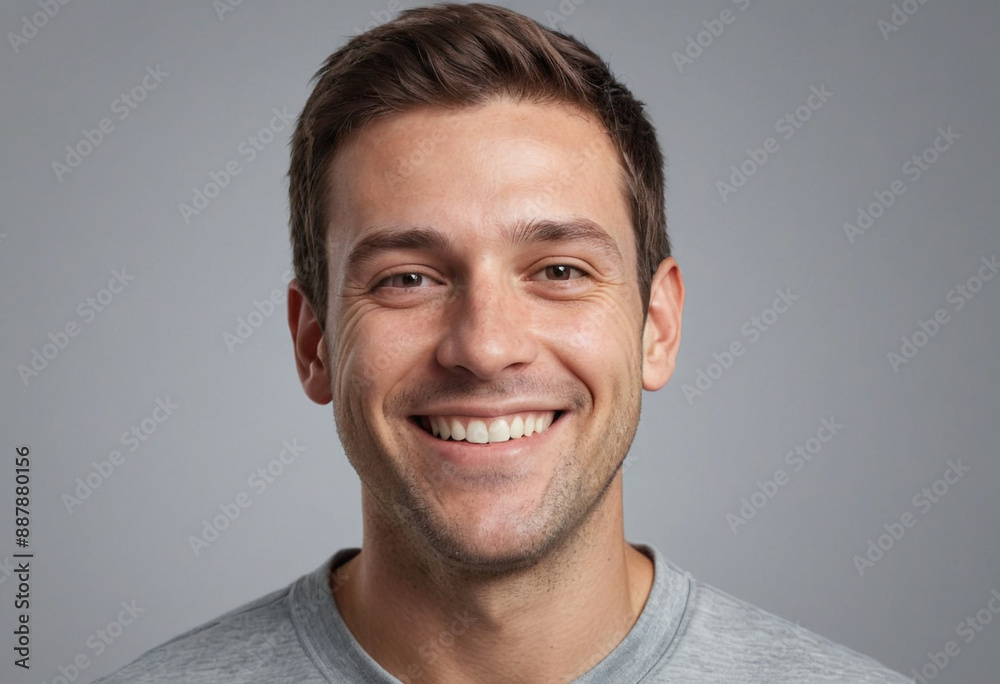 Portrait view of a regular happy smiling United States man, ultra realistic, candid, social media, avatar image, plain solid background Portrait view of a regular happy smiling United States man, ultra realistic, candid, social media, avatar image, plain solid background