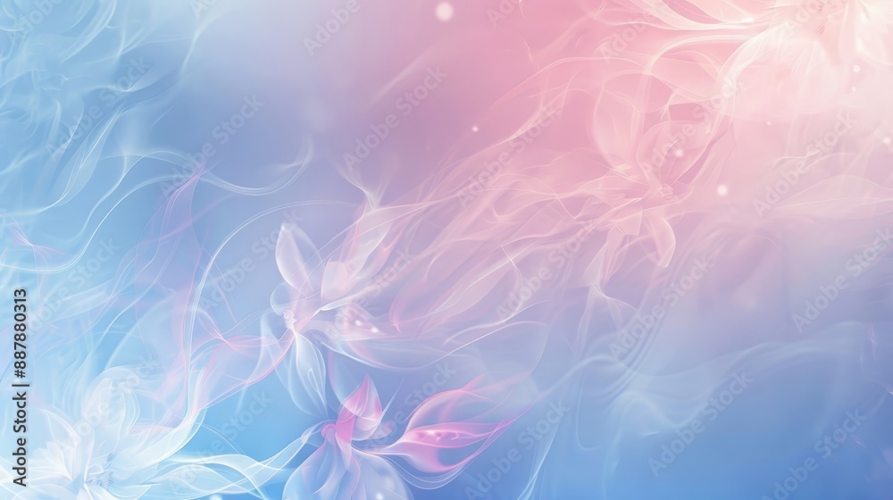 Obraz premium Soothing abstract backdrop in pastel blue and pink with swirling patterns and floral shapes