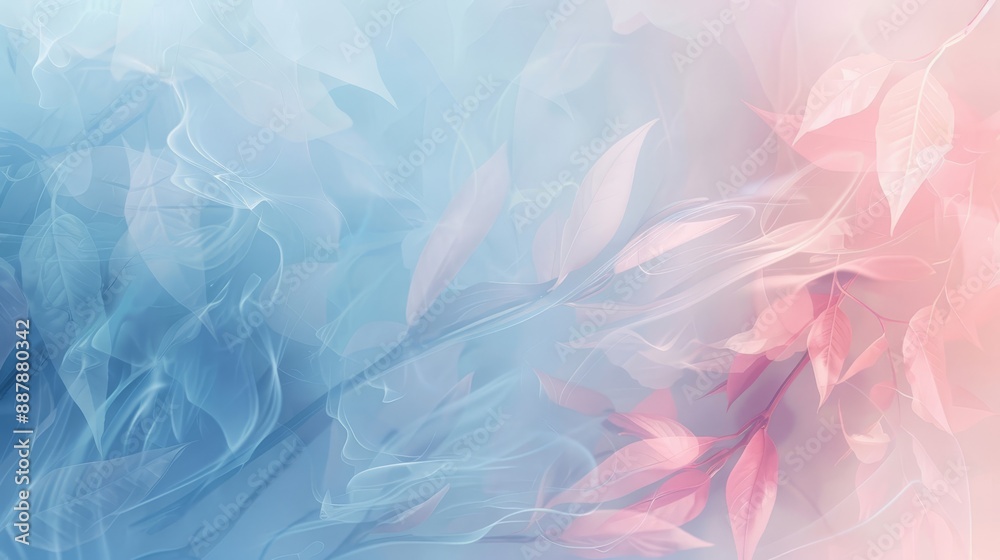 Fototapeta premium Abstract wallpaper with blue and pink swirling patterns and ghostly floral motifs