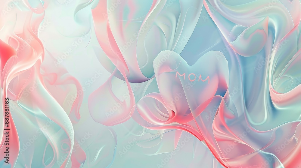 Obraz premium Light mint and pink background with gentle reflections and MOM text