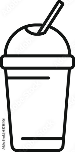 Simple black and white icon of a plastic cup with a straw for cold beverages