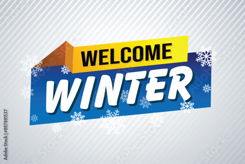 welcome winter word text concept icon logo sign symbol vector note blue style for use landing page, template, social media, web, mobile app, poster, banner, flyer, background, gift card, coupon