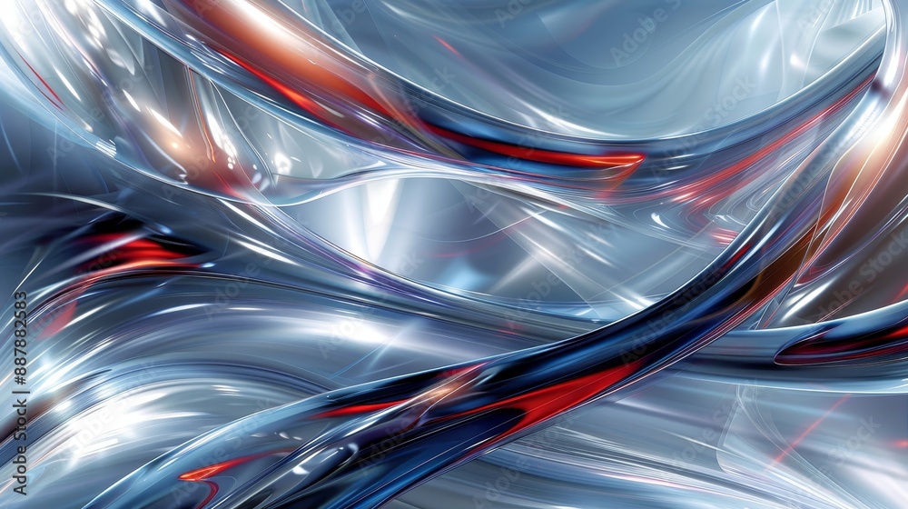 Fluid metallic blue and silver textures with red and white lines Memorial Day design Fluid metallic blue and silver textures with red and white lines Memorial Day design
