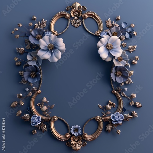 3d style royal invitation with frame with flowers 
