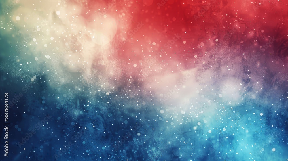 Fototapeta premium Red white blue hues with light sparkles and abstract shapes