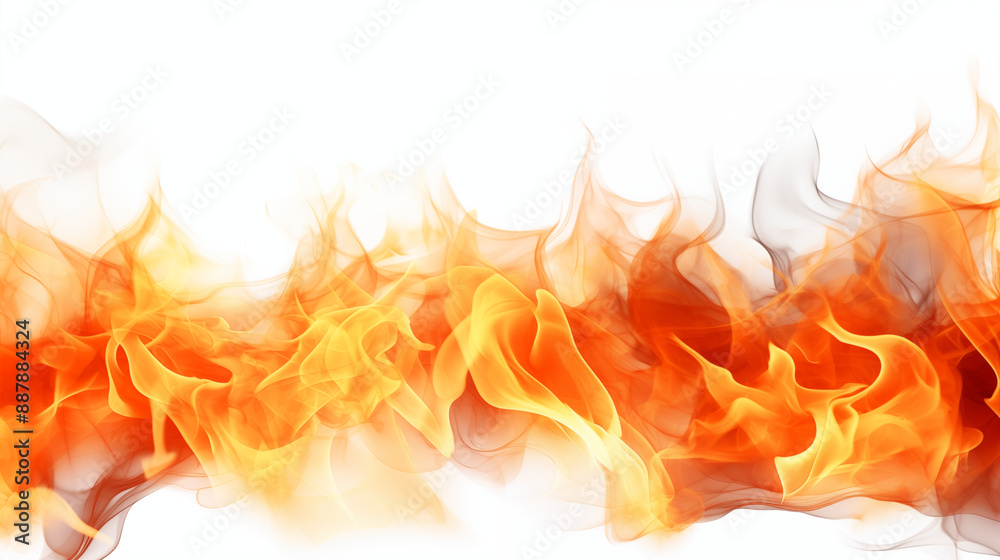Bright and dynamic fire flames white background. Bright and dynamic fire flames white background.