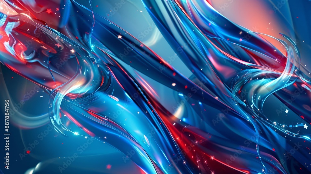 Blue textures with red white shapes and glowing star patterns Blue textures with red white shapes and glowing star patterns
