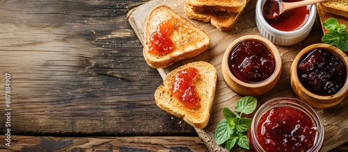 Wooden desk with toast and ...
