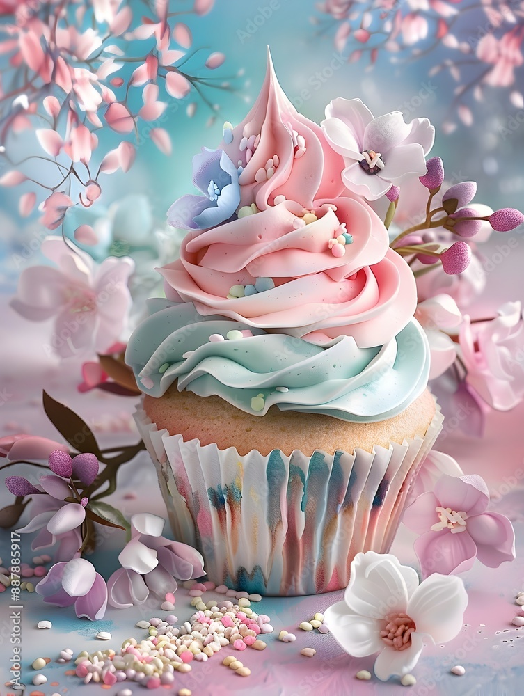 Melancholic Floral Cupcake Arrangement with Soft Pastel Frosting Swirls and Dreamy Ethereal Mood Melancholic Floral Cupcake Arrangement with Soft Pastel Frosting Swirls and Dreamy Ethereal Mood