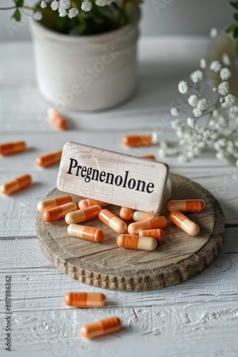 Pregnenolone in capsules on the table. Selective focus. photo