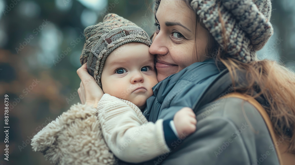 A mother is hugging her baby A mother is hugging her baby