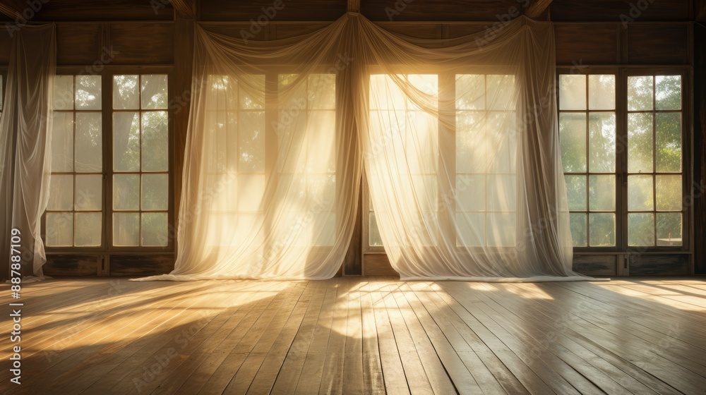 Sunlight streaming through sheer curtains Sunlight streaming through sheer curtains