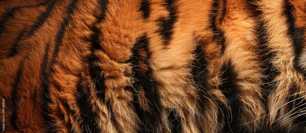 Tiger s coat showing distinctive stripes in compelling copy space image