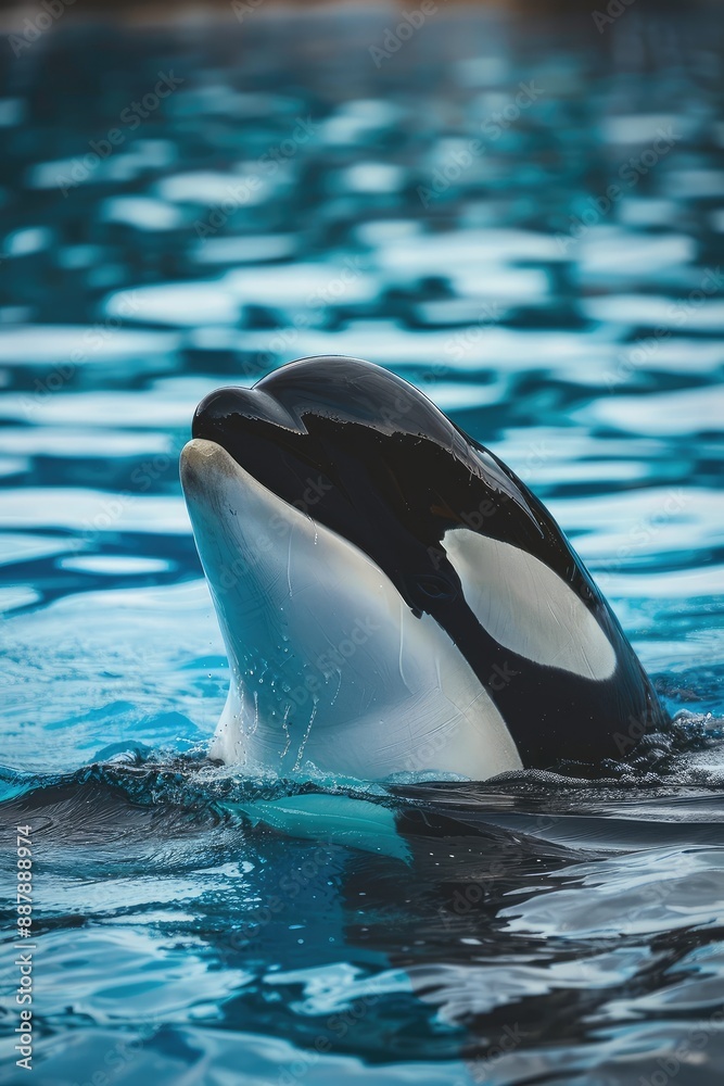 Fototapeta premium A killer whale swims in the water. Selective focus.