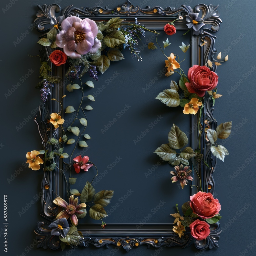 3d style royal invitation with frame with flowers 
