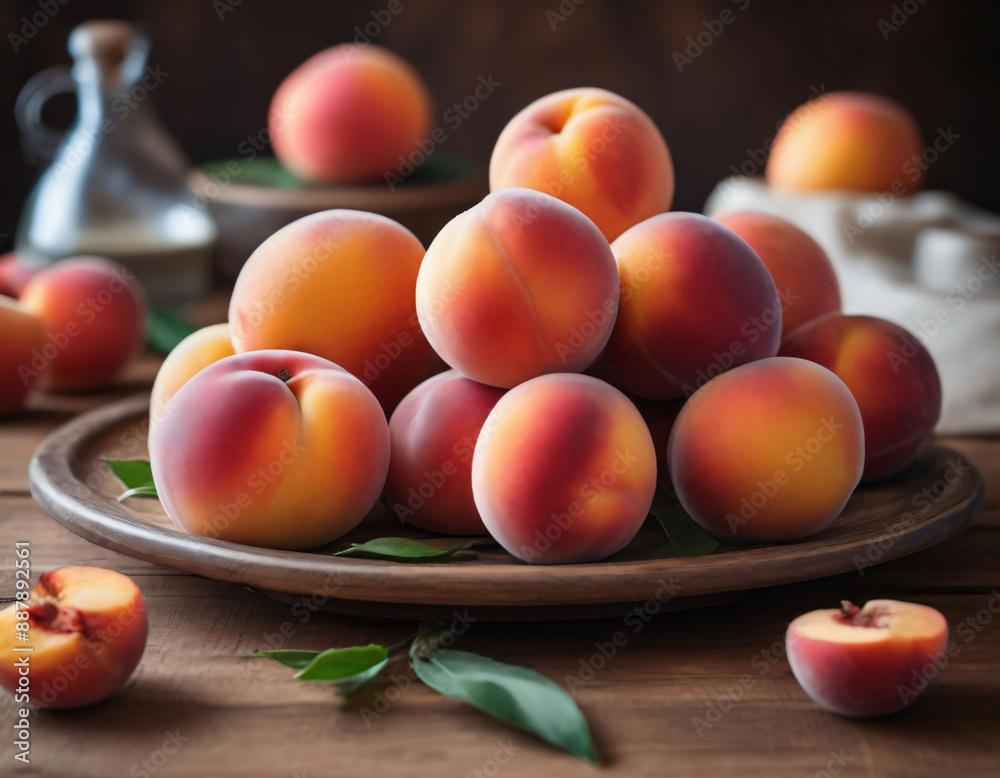 Pretty peaches on a rustic wooden background. Pretty peaches on a rustic wooden background.
