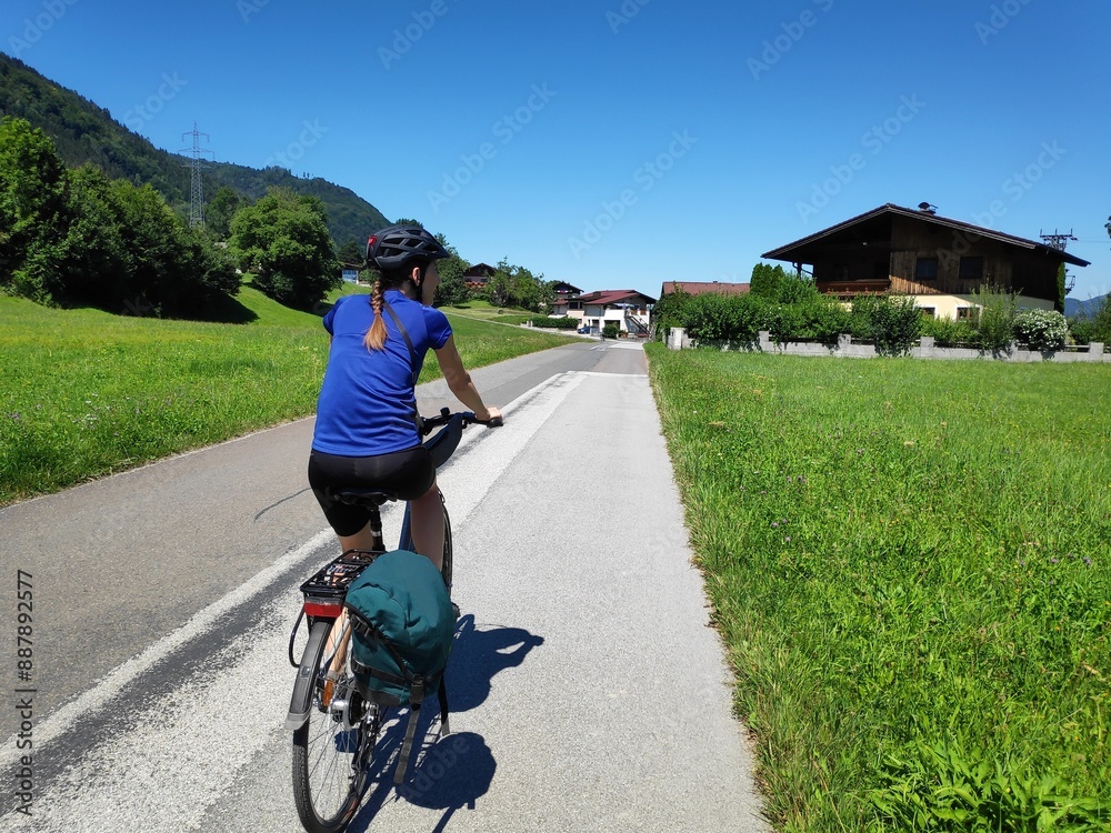 Obraz premium Tourist on Tauernradweg route in Austria