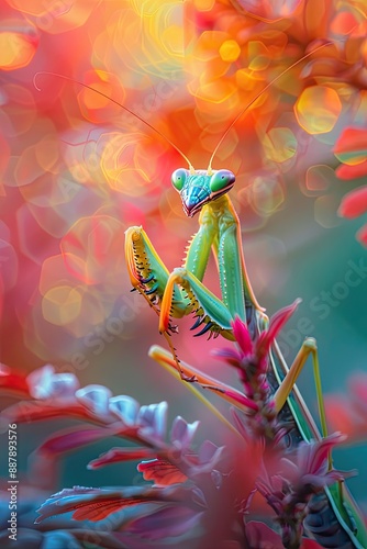 praying mantis in the grass in nature. Selective focus. photo