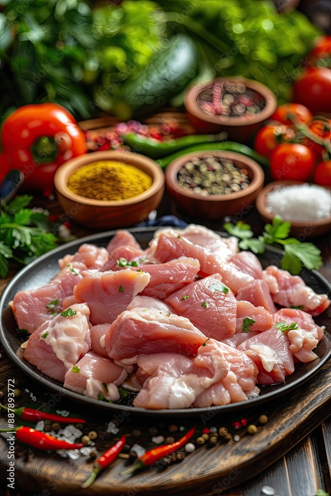 pieces of raw chicken meat. Selective focus. pieces of raw chicken meat. Selective focus.