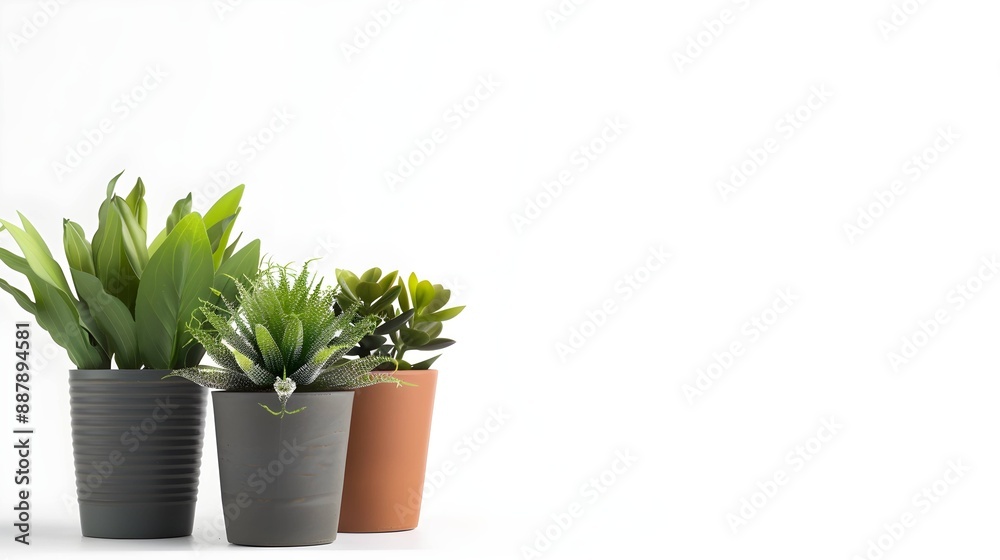 Potted Plants Displayed on White Background with Copy Space. Concept Potted Plants Potted Plants Displayed on White Background with Copy Space. Concept Potted Plants