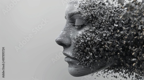 Fragmented face in grayscale art