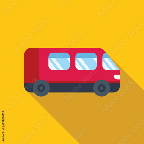 Coach bus standing on yellow background, transportation concept, flat design, side view