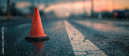 Traffic cone on the road wi...